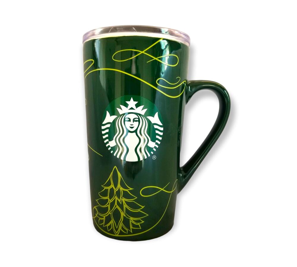 Starbucks Ceramic Traveler Coffee Mug Green Yellow Tree 2020 - New